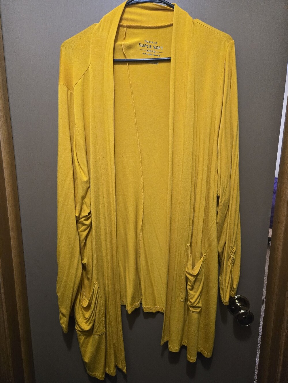 Torrid Mustard Yellow Open-Front Draped Cardigan